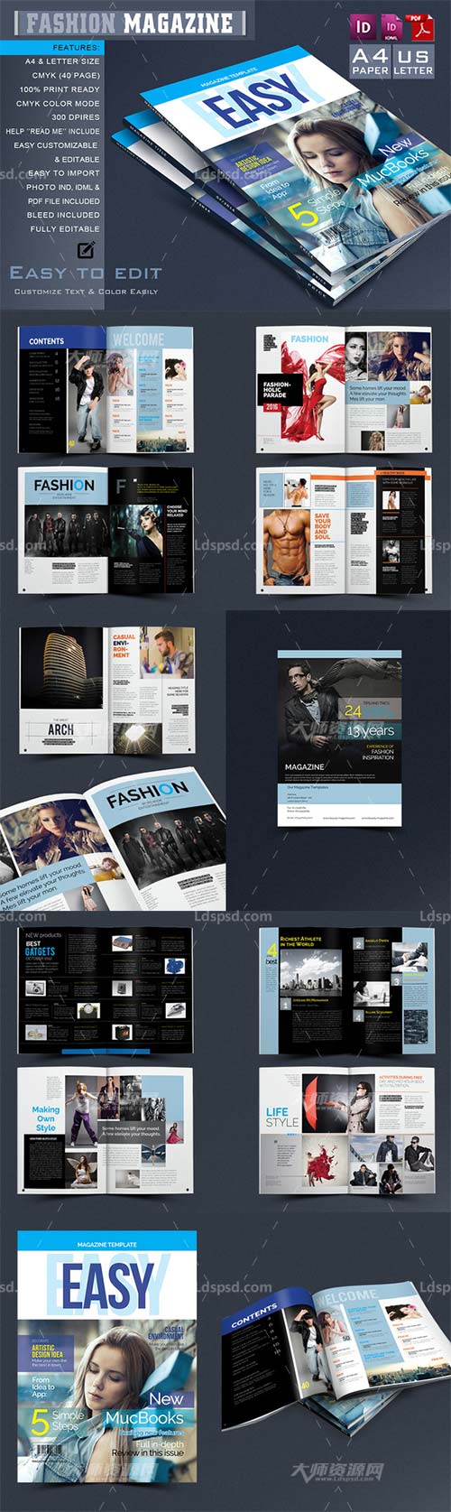 Multipurpose Magazine Templat,indesign模板－商业杂志(40页/通用型)